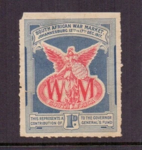 SUDÁFRICA 1917 MERCADO DE GUERRA 1d ETIQUETA MH (FALLAS) - Imagen 1 de 2