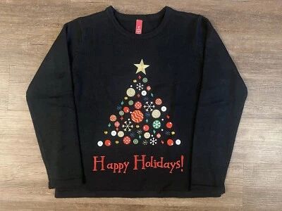 Kim Rogers"Happy Holidays" Long Sleeve Top Beads Buttons Embroidery ~L 12-14 E14 - Image 1 of 4
