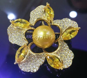 AAA 2" 13mm flower golden round South Sea pearl topaz Yellow Citrine Brooch - Picture 1 of 4