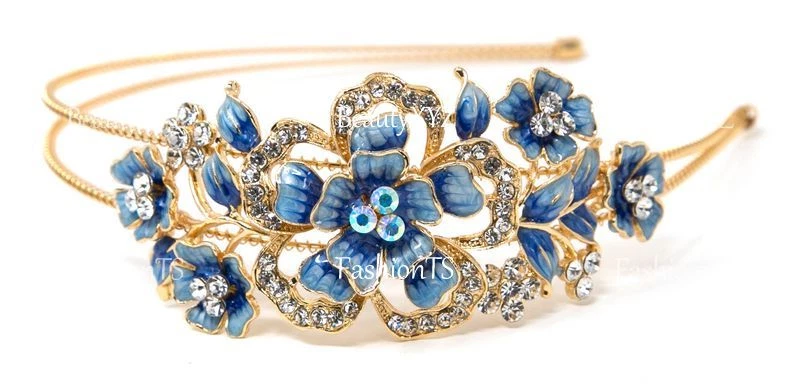 EE. UU. Nueva Moda Diadema Cristal Estrás Tono Dorado Metal Diseño Flores Grandes  Foto 1 de 1
