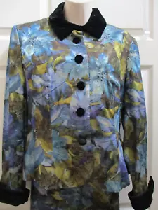 Joan Leslie Fashion 1940s Women Suit SZ 12 Metallic Blue & Green Blk Velvet Trim - Picture 1 of 24