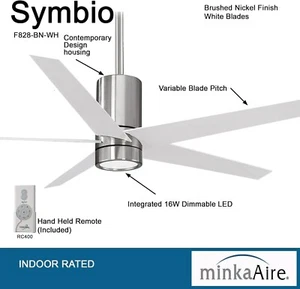 Minka Aire F828-BN/WH Symbio Brushed Nickel 56" Ceiling Fan with Remote Control - Picture 1 of 1
