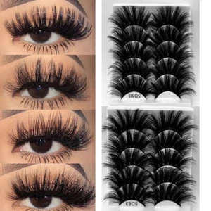 5Pairs 5D Mink Hair 25MM False Eyelashes Natural Thick Long Eye Lashes Wispy US - Picture 1 of 20
