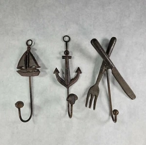 Mixed Lot Cast Iron NAUTICAL/KNIFE FORK Hooks Hat Hook Key Rack Towel Wall Decor - Picture 1 of 6