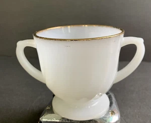 Vintage Fire King Zuckerdose Anchor Hocking weiß Milchglas Goldrand - Bild 1 von 3