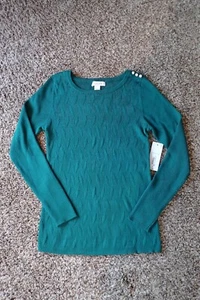Liz Claiborne Women's M Pullover Sweater Emerald Green Shoulder Accents NWT - Picture 1 of 8
