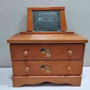 Vintage Puppenkommode aus Holz m. Spiegel 2 Schubladen - Bild 1 von 8