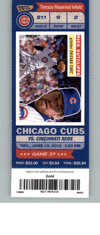 辛辛那提红人队对芝加哥小熊队2013年6月13日全票-里克·萨克利夫 — 第 1/2 张图片