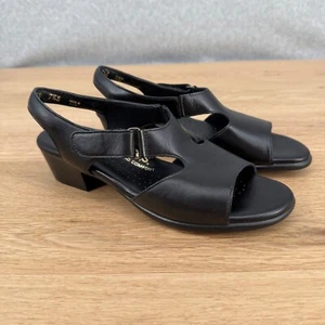 SAS Womens Suntimer Heeled Sandal Shoes Size 7.5 Slim AAA Black Leather Comfort - Picture 1 of 13