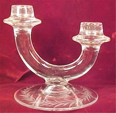 Fostoria Holly Candle Holder Sonata Duo Elegant Glass Clear Etched Vintage - Image 1 of 3