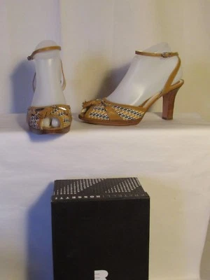 escarpins fratelli rossetti cuir camel et toile tissée 38,5 - Immagine 1 di 4