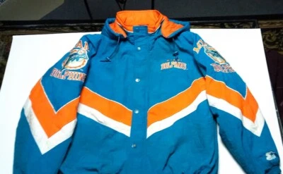 Chaqueta acolchada vintage Miami Dolphins Starter Pro Line XL con capucha con cremallera años 90 Foto 1 de 4