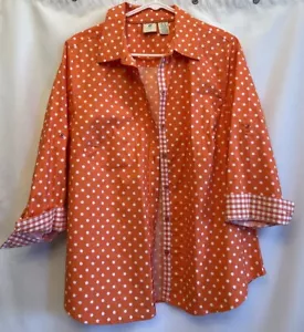 Caribbean Joe Shirt Women’s Size Large Sleeves Polka Dot Adult Coral - Picture 1 of 10