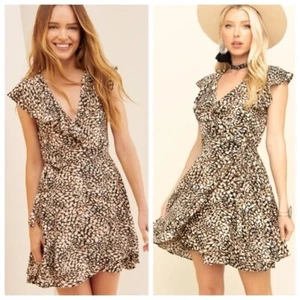 Free People Damen Mini-Wickelkleid mehrfarbig Animalprint French Quarter Gr. XS - Bild 1 von 3