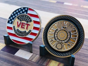 VETERAN BIKER CHALLENGE COIN VET - ARMY USMC NAVY USAF COAST GUARD - MOTORRAD - Bild 1 von 5