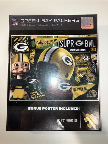 Green Bay Packers NFL 500-Pc. Puzzle Football Team  & Logo NEW! W/Poster 20x15 Cover