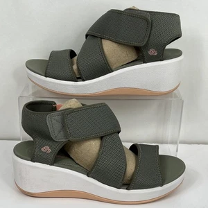 Clarks Cloudsteppers Cross Strap Wedge Sandal Step Cali Palm Olive Size 8.5 - Picture 1 of 7