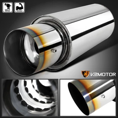 Fit Burnt Tip 2.5" Inlet 4" Outlet Spiral Flow N1 Style Exhaust Muffler+Silencer Foto 1 de 4