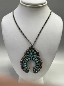 Collar y turquesa natural de plata de ley navajo firmado hecho a mano - Imagen 1 de 6