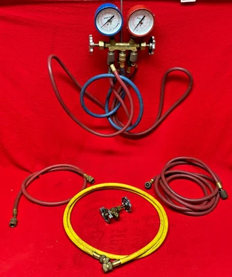 Juego de manómetros de latón K-D Tools HVAC con mangueras unidad de carga de refrigeración de CA Foto 1 de 4