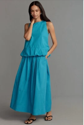 Maxi Falda Anthropologie Maeve Azul Popelina Pull On Preppy Boho Vacay Grande Nueva con Etiquetas Foto 1 de 4