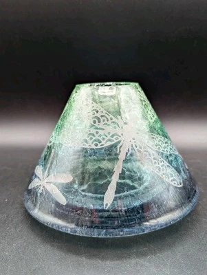 Raro Yankee Candle Crackle Azul Verde Vidrio Sombra Topper Libélulas Foto 1 de 4