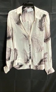 ALC Womens Ivory Feather Print Button Down Fall Blouse Shirt Small - Picture 1 of 5