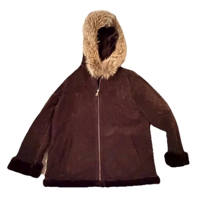 Abrigo De Colección Marvin Richards Gamuza Real Piel Capucha Cremallera Para Mujer Talla L en Marrón Foto 1 de 4