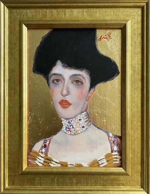 Original oil painting-Klimt study Adele Bloch woman portrait with gold leaf. - image 1 of 4