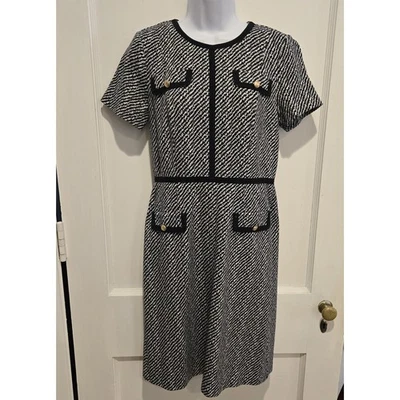 Talbots Mujer Hasta la Rodilla Rayas Irregulares Borde Negro Elegante Dinero Antiguo Talla 2 Foto 1 de 4