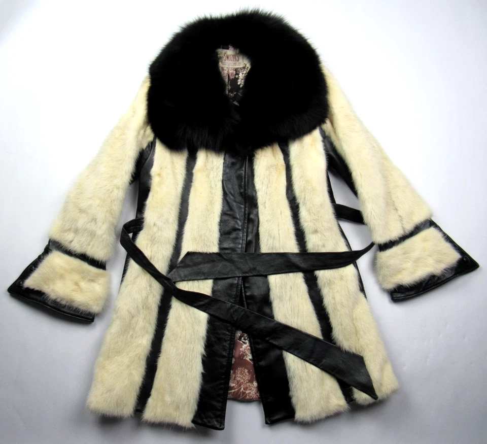 Vtg 60s 70s Switzer's Fur & Leather Coat Mod Luxury Fox / Mink ? Belted Jacket - Image 1 of 4