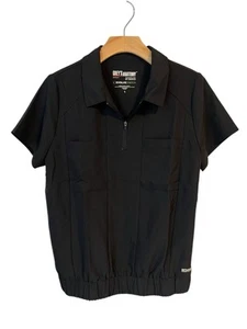 GREY'S ANATOMY x Barco Medical Scrubs Top Womens S Black 2 Pocket Banded 1/4 Zip - Picture 1 of 12