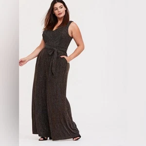 Torrid Maxi Glitzer Strick Gold Silber Glitzer Jumpsuit Metallic Weites Bein Gr. 4X - Bild 1 von 16