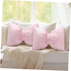 2 Pcs 12 x 18 Inch Bow Pillow Coquettish Throw Pillow Big Bow Shaped Pink - Picture 1 of 7