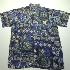 VTG Robert Stock Mens Shirt XL Blue Purple Silk Geometric Abstract Button Up 90s - Picture 1 of 18