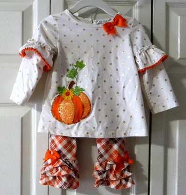 Edições raras 18M 2 peças glitter abóbora acabamento com babados roupa outono/feriado - Imagem 1 de 4