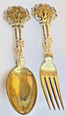 MICHELSEN DENMARK СТЕРЛИНГОВАЯ ПАРА 1914 РОЖДЕСТВО 6» СУВЕНИРНАЯ ЛОЖКА И ВИЛКА - Изображение 1 из 4