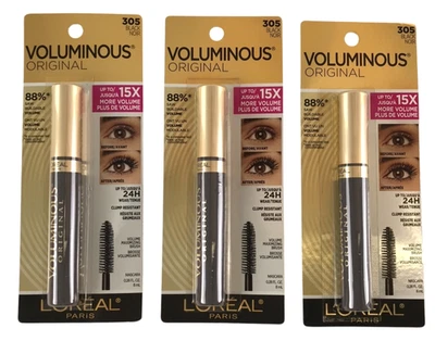 L'Oreal Voluminous Mascara 3 Pack Original Sealed 0.28 oz #305 Black Noir - Image 1 of 4