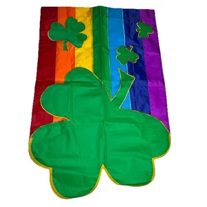 Vintage House Flag Shamrock St Patrick’s Garden Flag Rainbow Double Sided New - Picture 1 of 5