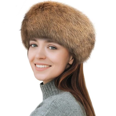 Diadema de piel sintética para mujer con orejeras elásticas mullidas de invierno marrón Foto 1 de 4