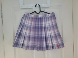 Teddy Fresh Women's Pleated Plaid Mini Skirt Size S Lilac Pink - Picture 1 of 6