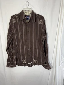 ENGLISH WASH HERRENHEMD L/S BRAUN GESTREIFT BESTICKT GRÖSSE MEDIUM - Bild 1 von 11