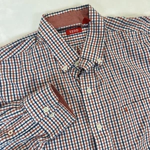 Izod Herren Hemd Large Orange Blau Weiß Kariert Langarm Knopfleiste Kragen - Bild 1 von 8