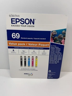 Epson 69 Black Cyan Magenta Yellow BIack Ink Cartridge 5Pk Set Sealed Exp 2022 - Image 1 of 4