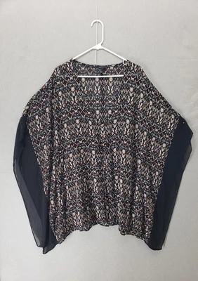 Forever 21 Poncho Top Mujer Grande Negro Transparente Boho Blusa Kimono Manga Estampado Foto 1 de 4