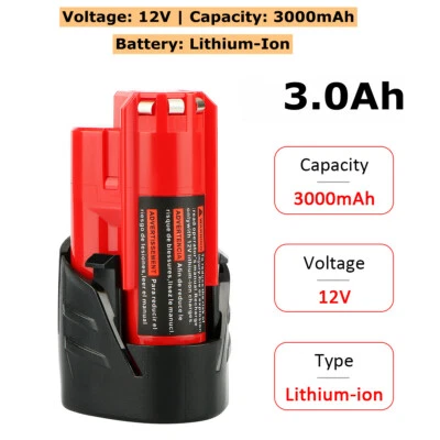WAITLEY 12V 3.0Ah Li-ion Battery for Milwaukee M12 Power Tools XC 48-11-2401 2402 2440