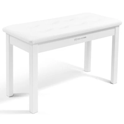 ♬Mustar Piano Stool Wooden Piano Bench With Storage Padded Keyboard Seat White