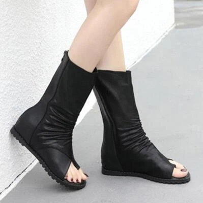 Mujer Peep Toe Botines Verano Tacón de Cuña Sandalias Gladiador Cremallera Roma Zapatos Foto 1 de 4