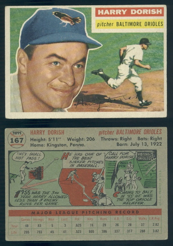 (56836) 1956 Topps 167 Harry Dorish Gray Back Orioles-EX - Image 1 of 1