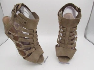 City Classified Womens Wedge Gladiator Tan Faux Leather Elastic Sandals Size 8.5 - Picture 1 of 10